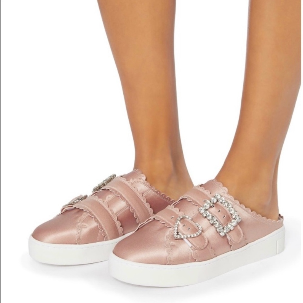 Suecomma Bonnie pink slip on shoes with beautiful crystal buckles